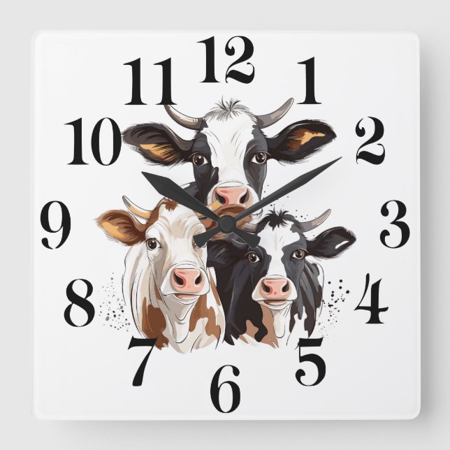 Horloge Carrée Cow Wall Clock (Recto)