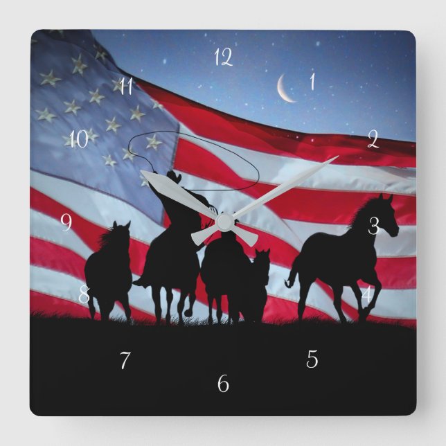 Horloge Carrée Cowboy Country Western Wild Hors (Recto)