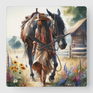 Horloge Carrée Cowgirl Spirit Western