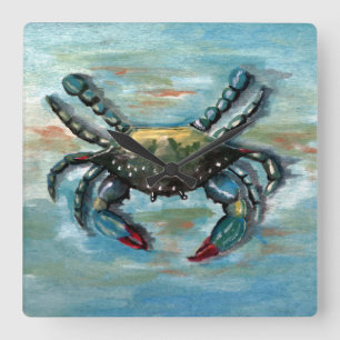 Horloge Carrée Crabe bleu sur bleu