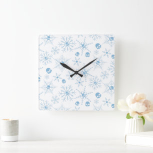 Horloge Carrée Crâne effrayant Creepmas Flammes de neige de Noël