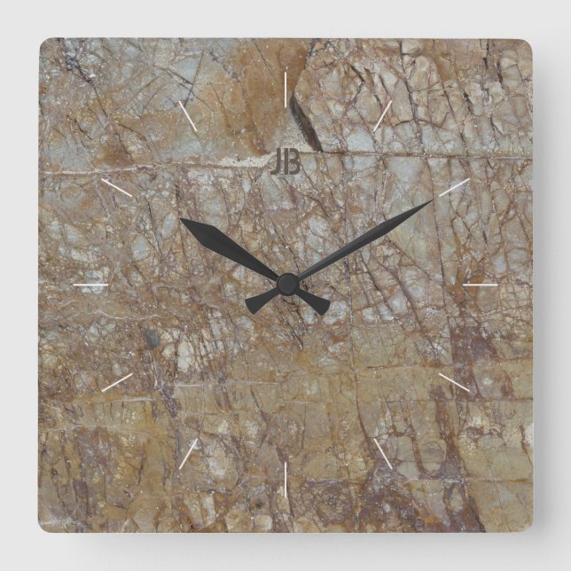 Horloge Carrée CRAQUETS DE ROCHE | image de pierre texturée natur (Recto)