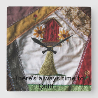 Horloge Carrée Crazy Quilt Birdhouse