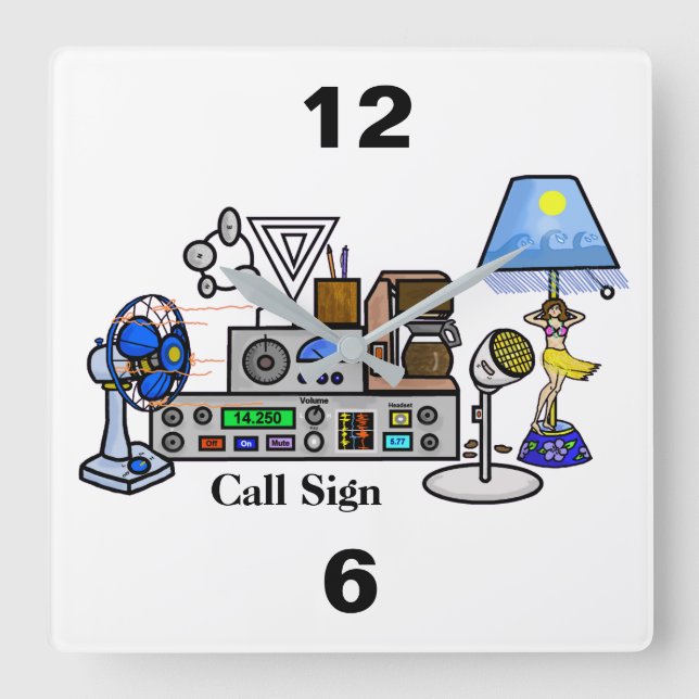 Horloge Carrée Crazy Radio Rig Wall Clock avec Call Sign (Recto)