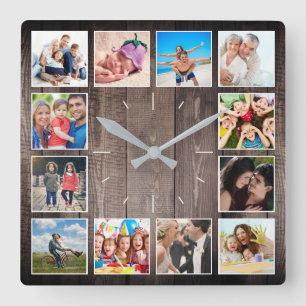 Horloge Carrée Create Your Custom Photo Collage Rustic Farmhouse
