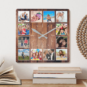 Horloge Carrée Create Your Custom Photo Collage Rustic Farmhouse