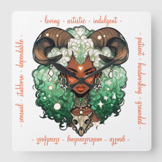 Horloge Carrée Create Your Own Arrican American Woman Taurus