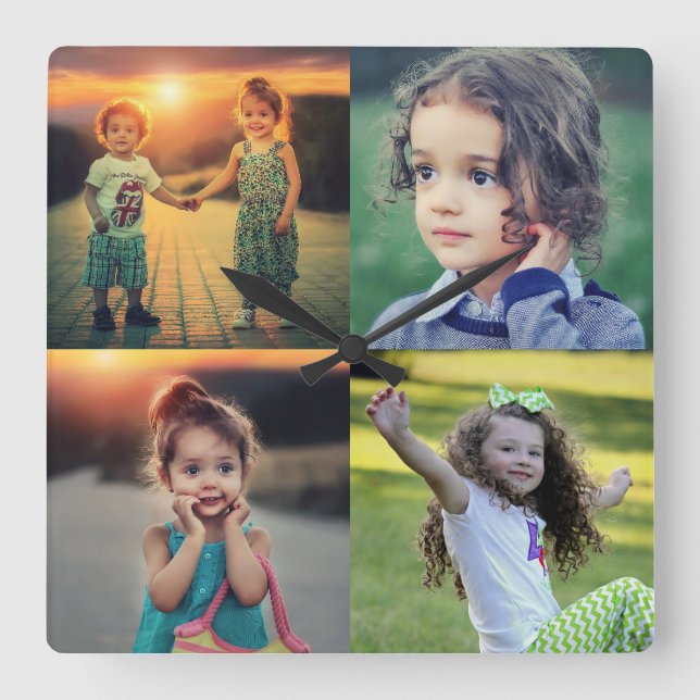 Horloge Carrée Create your own family photo collage trendy (Recto)
