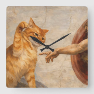 Horloge Carrée Création d'Adam avec le chat Sarca, une œuvre d'ar