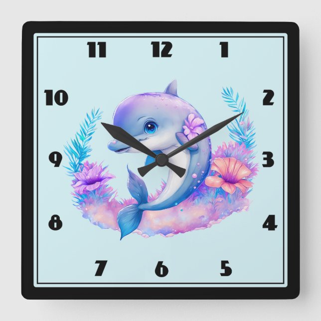Horloge Carrée Créature Mer Dauphin Cute (Recto)