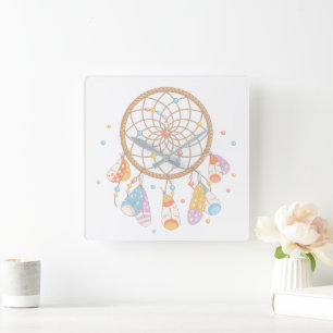 Horloge Carrée Crèche tribale de bébé de Dreamcatcher Boho