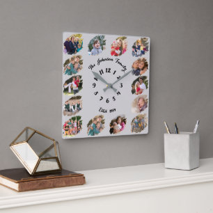 Horloge Carrée Créer un Collage de Photos de Famille Personnalisé