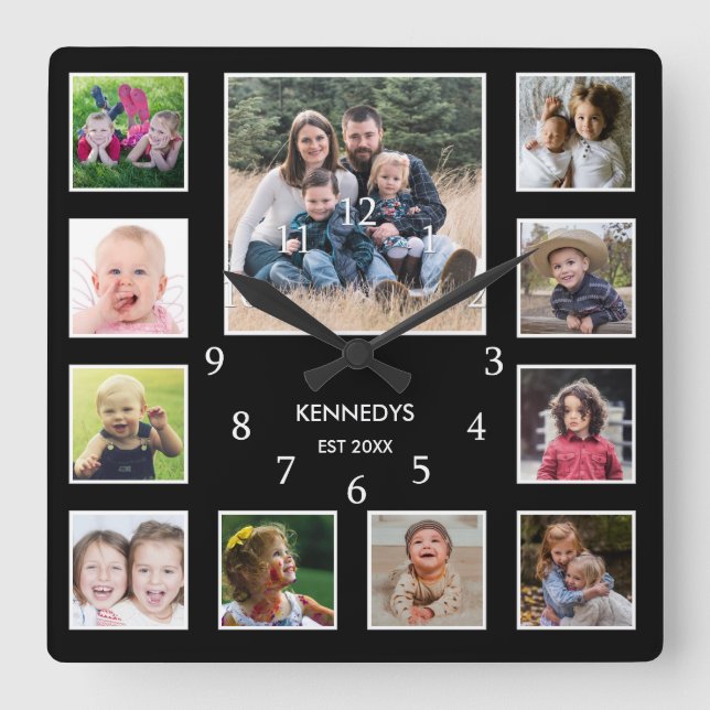Horloge Carrée Créer votre propre nom de famille Photo Collage no (Recto)