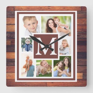 Horloge Carrée Créez votre collection photo Monogramme en bois ru