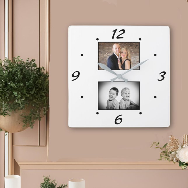 Horloge Carrée Créez votre élégant collage photo simple (Créateur téléchargé)