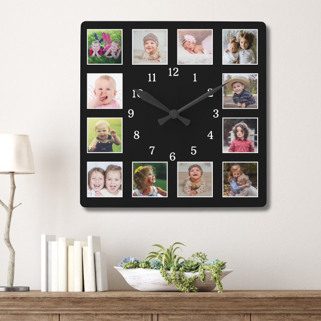 Horloge Carrée Créez votre propre 12 famille Enfants Photo Collag (Créateur téléchargé)