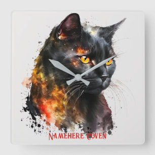 Horloge Carrée Créez votre propre buste de chat noir fière