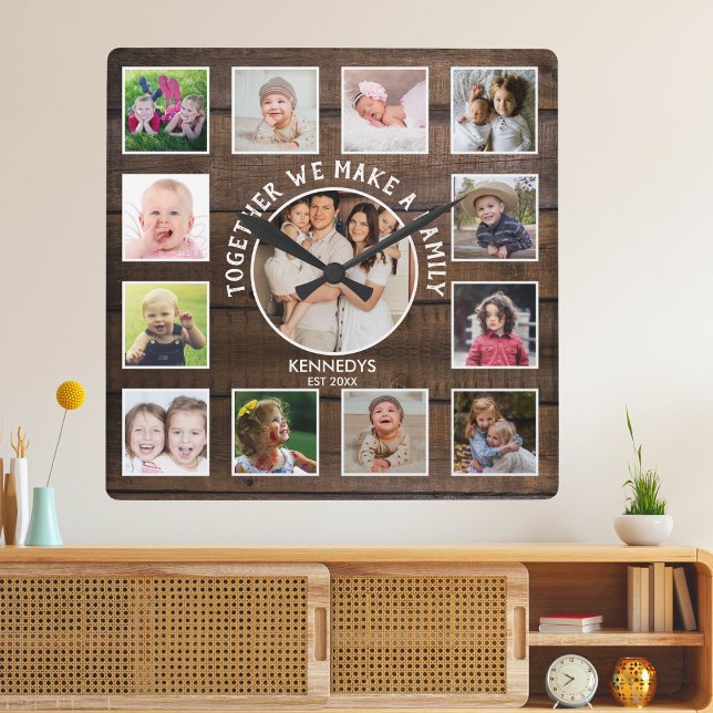 Horloge Carrée Créez Votre Propre Collage De 13 Photo Rustique Bo (Créateur téléchargé)