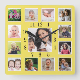 Horloge Carrée Créez Votre Propre Collage De 13 Photos Jaune Pers