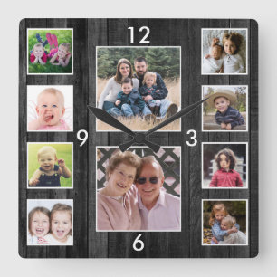 Horloge Carrée Créez Votre Propre Collage Photo 10 Bois Noir
