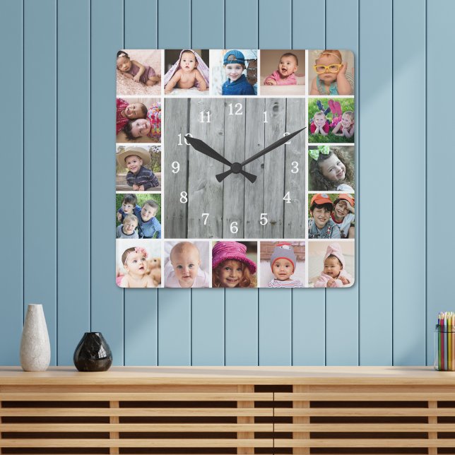 Horloge Carrée Créez votre propre collection de photos 16 Bois gr (Créateur téléchargé)