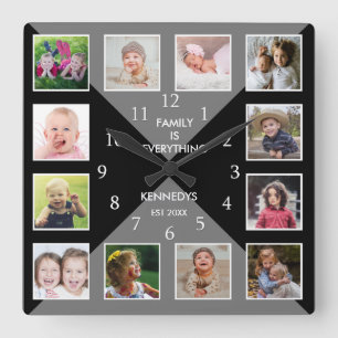 Horloge Carrée Créez votre propre collection de photos de 12 fam