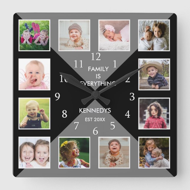 Horloge Carrée Créez votre propre collection de photos de famille (Recto)