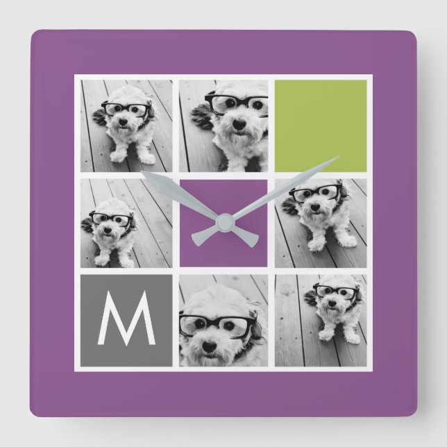 Horloge Carrée Créez votre propre collection Instagram Monogramme (Recto)