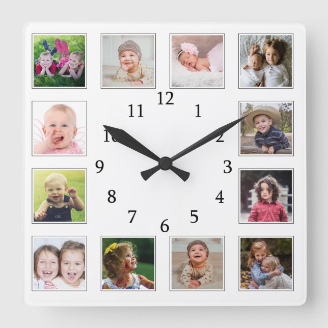 Horloge Carrée Créez votre propre collection photo 12 enfants de  (Recto)