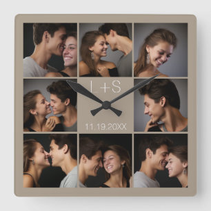 Horloge Carrée Créez votre propre collection photo Mariage Monogr