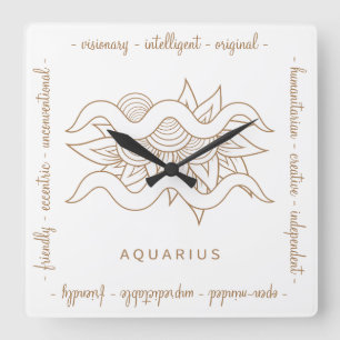 Horloge Carrée Créez votre propre Elégant Aquarius Or & Blanc
