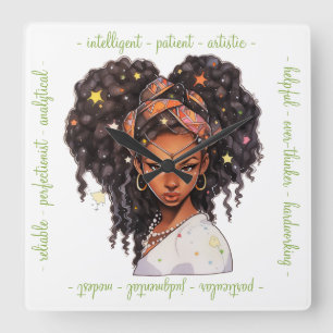 Horloge Carrée Créez Votre Propre Femme Afro-Américaine Vierge