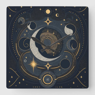 Horloge Carrée Créez votre propre lunaire céleste argent et or
