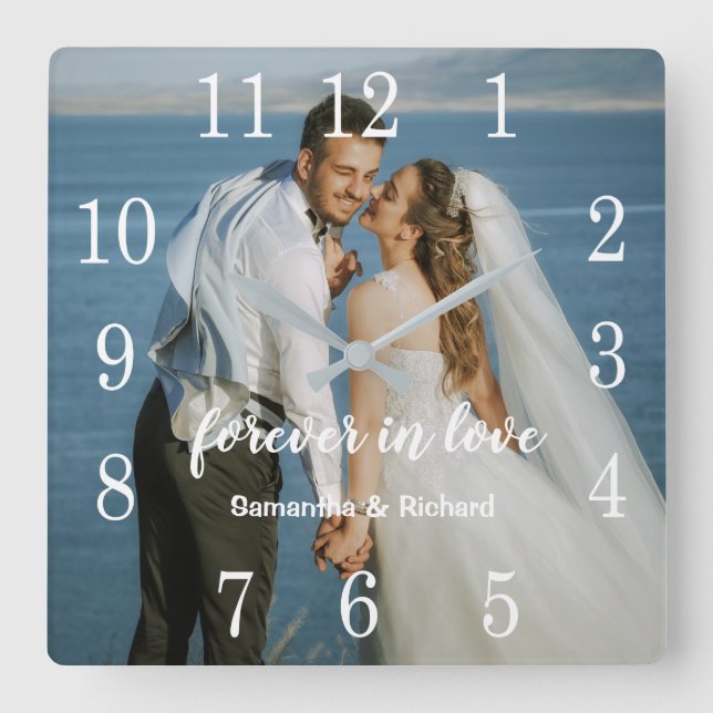 Horloge Carrée Créez votre propre Mariage Anniversaire Texte phot (Recto)