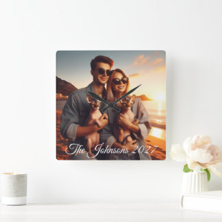 Horloge Carrée Créez Votre Propre Photo de Famille Personnalisée