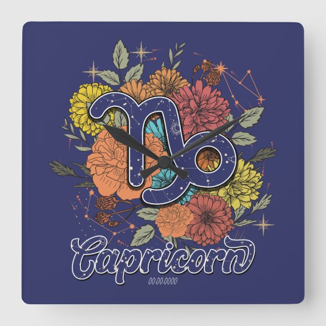 Horloge Carrée Créez votre propre starry Floral Capricorn Zodiac (Recto)