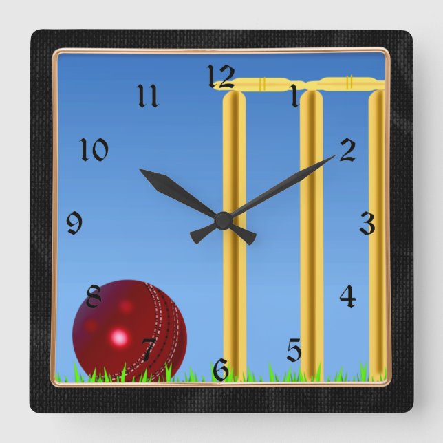 Horloge Carrée Cricket, wicket et ballon (Recto)