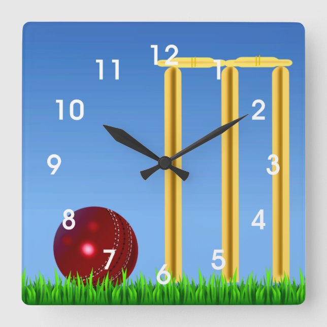 Horloge Carrée Cricket, wicket et ballon (Recto)