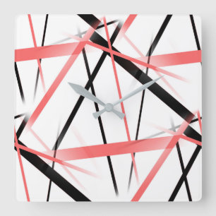 Horloge Carrée Criss Crossed Coral and Black Stripes on White