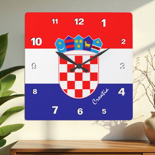 Horloge Carrée Croatie Horloge, maison patriotique, Drapeau croat (Créateur téléchargé)