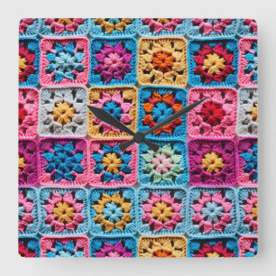 Horloge Carrée Crochet Granny Carré