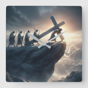 Horloge Carrée Croix en charge - Portez votre croix