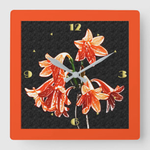 Horloge Carrée Croquis de Daylilies - Mandarin orange et rouille