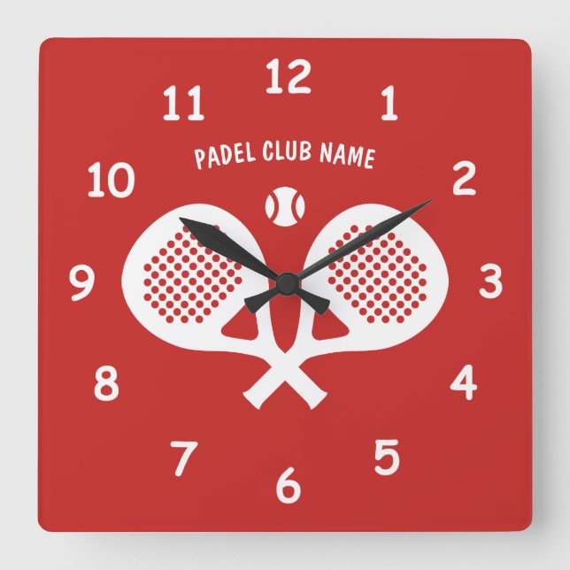 Horloge Carrée Crossed padel tennis rackets wall clock for club (Recto)