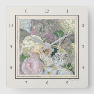 Horloge Carrée Cru floral du marché français de Tour Eiffel de