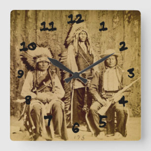 Horloge Carrée Cru Stereoview du Conseil de guerre de Sioux