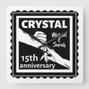 Horloge Carrée Crystal 15e anniversaire mariage tenant la main