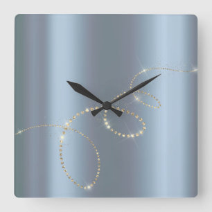 Horloge Carrée Crystals Blue Infinity Gold. Élégant minimali