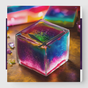 Horloge Carrée "Cube d'horloge murale multicolore dynamique : Tem