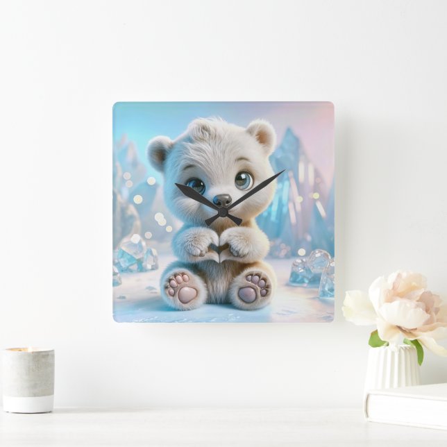 Horloge Carrée Cube d'ours polaire (Maison)